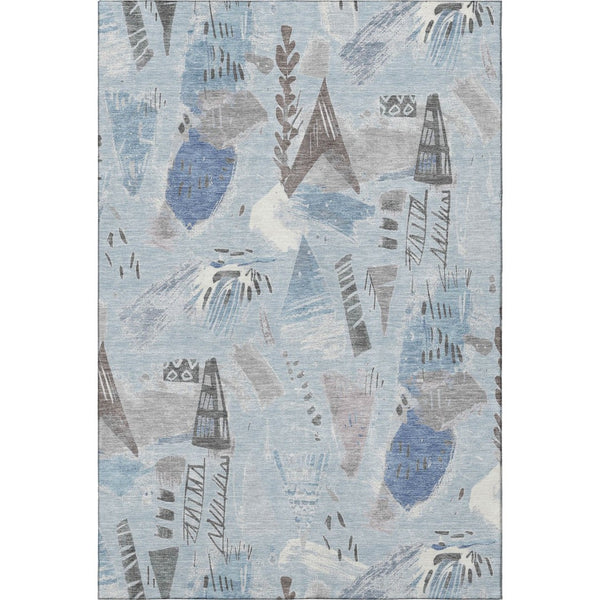 HomeRoots 9' X 12' Sky Blue Taupe Ivory Geometric Area Rug - Washable, UV Protected, Stylish & Durable for Homes 694537
