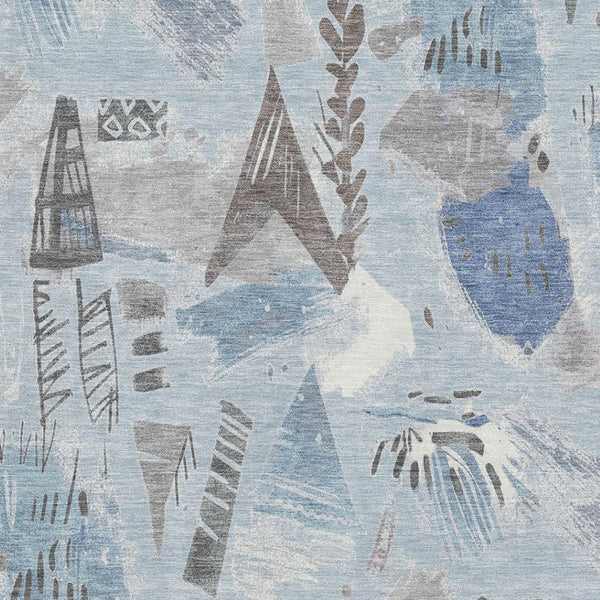 HomeRoots 10' Sky Blue Taupe & Ivory Geometric Washable Area Rug with UV Protection - Perfect for Homes! 694538