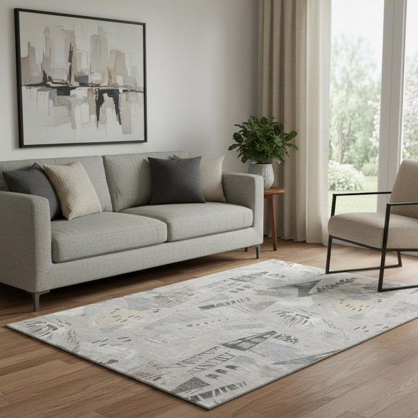 HomeRoots 5' X 8' Stylish Taupe Beige and Gray Geometric Washable Area Rug with UV Protection for Families 694540