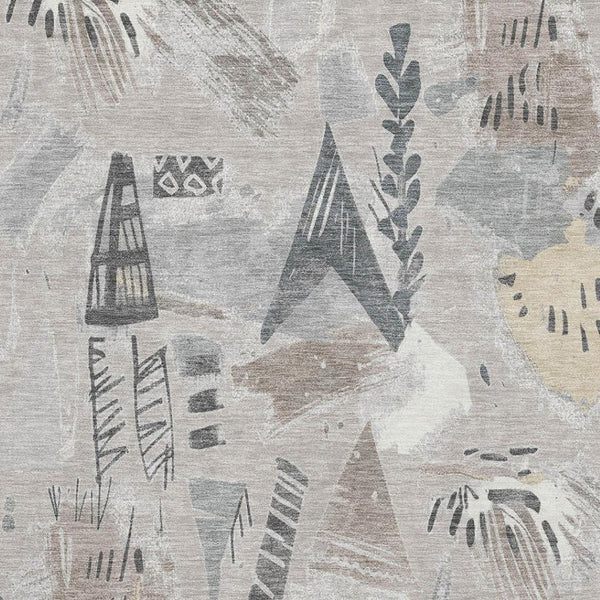 HomeRoots 5' X 8' Stylish Taupe Beige and Gray Geometric Washable Area Rug with UV Protection for Families 694540