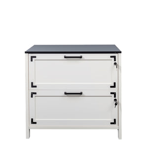 English Elm 2 Drawer Farmhouse File Cabinet with Lock for Home Office – Rustic Charm, Secure Storage, Spacious Organization White W331P272379
