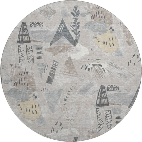 HomeRoots 8' X 8' Washable Taupe Beige and Gray Geometric Round Rug with UV Protection for High-Traffic Areas 694541