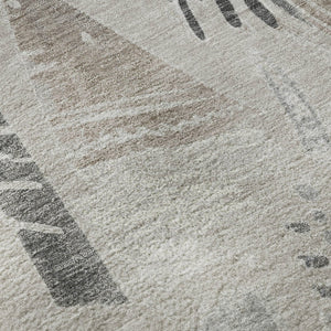 HomeRoots 8' X 8' Washable Taupe Beige and Gray Geometric Round Rug with UV Protection for High-Traffic Areas 694541