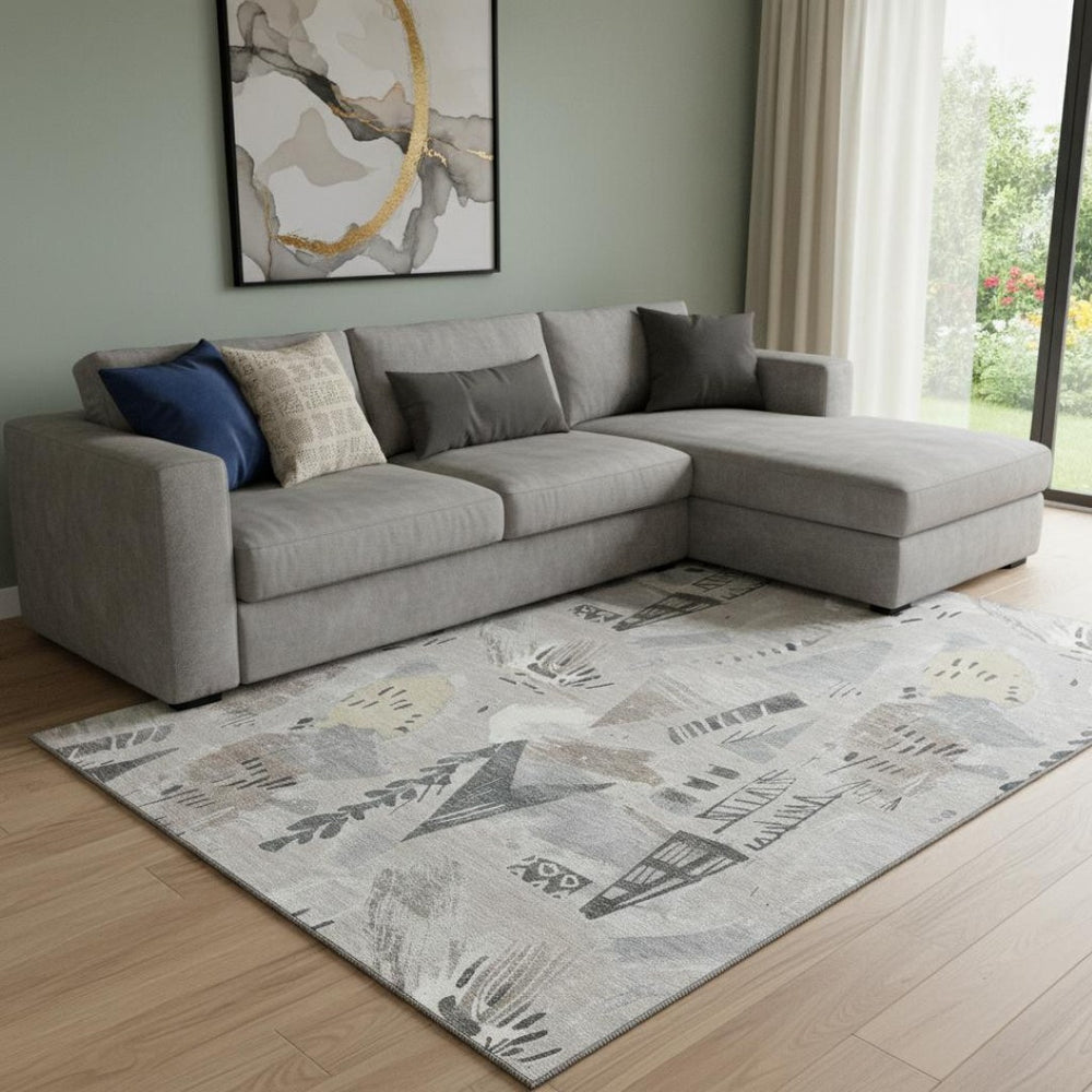 HomeRoots 8' Stylish Taupe Beige & Gray Geometric Washable Area Rug - UV Protected, Pet-Friendly Design 694542