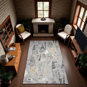 HomeRoots 8' Stylish Taupe Beige & Gray Geometric Washable Area Rug - UV Protected, Pet-Friendly Design 694542