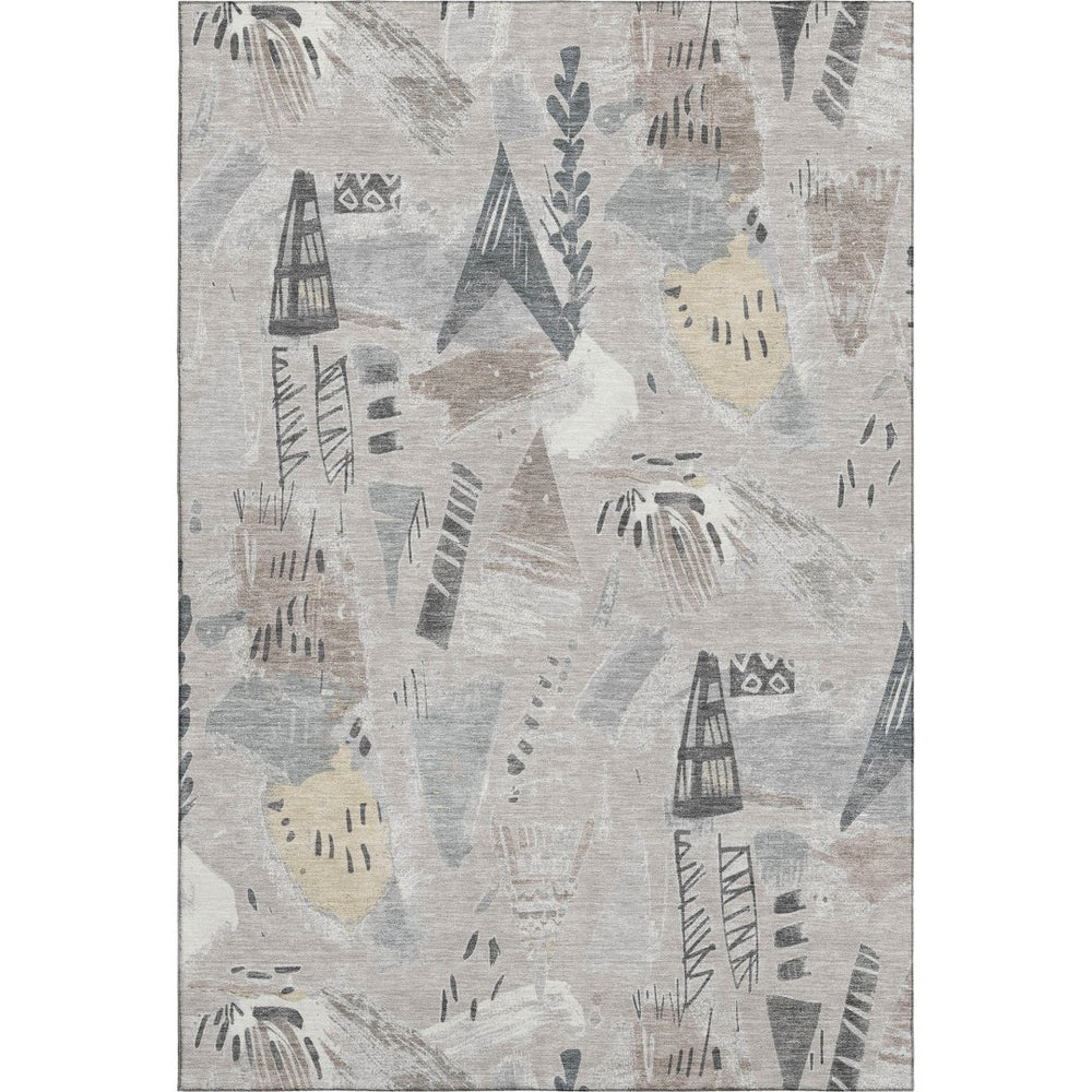 HomeRoots 8' Stylish Taupe Beige & Gray Geometric Washable Area Rug - UV Protected, Pet-Friendly Design 694542