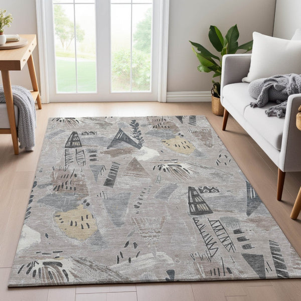 HomeRoots 8' Stylish Taupe Beige & Gray Geometric Washable Area Rug - UV Protected, Pet-Friendly Design 694542
