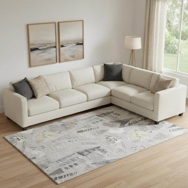 HomeRoots 9' X 12' Taupe Beige & Gray Geometric Area Rug – Washable, UV-Protected, Perfect for Busy Homes! 694543