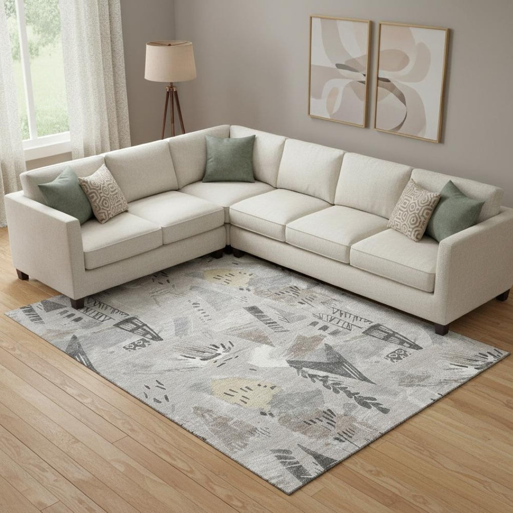 HomeRoots 10' X 14' Taupe Beige & Gray Geometric Washable Area Rug with UV Protection for Busy Homes 694544