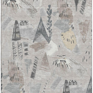 HomeRoots 10' X 14' Taupe Beige & Gray Geometric Washable Area Rug with UV Protection for Busy Homes 694544