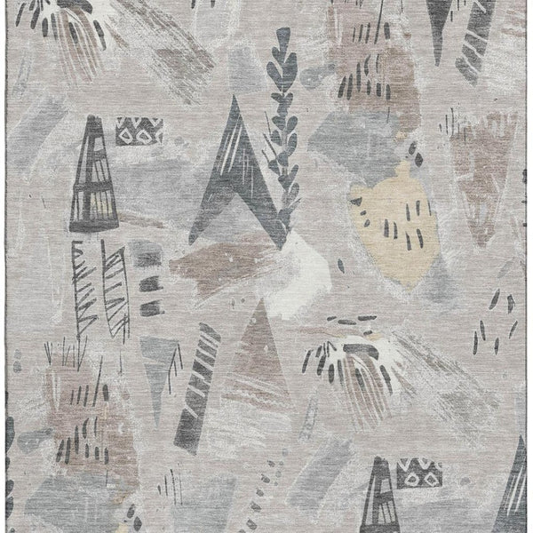 HomeRoots 10' X 14' Taupe Beige & Gray Geometric Washable Area Rug with UV Protection for Busy Homes 694544
