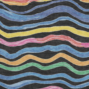 HomeRoots 8' Vibrant Striped Washable Area Rug - UV Protected, Durable Polyester, Perfect for Homes with Kids & Pets 694548
