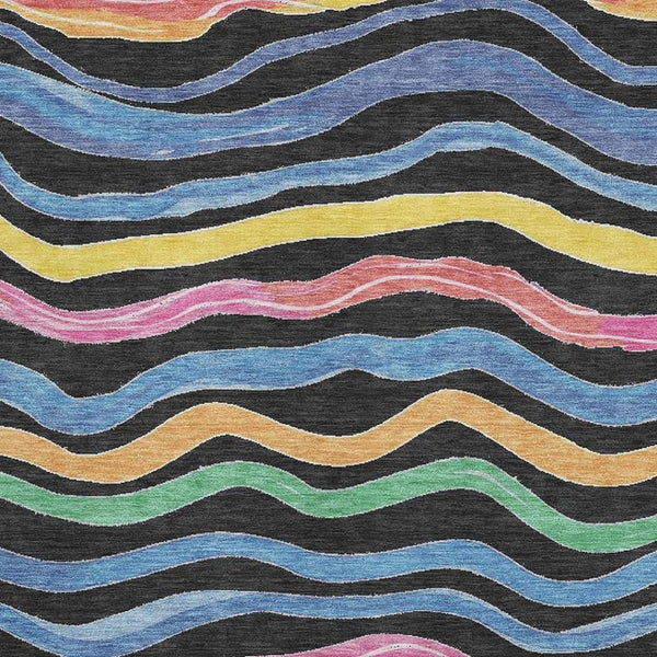 HomeRoots 8' Vibrant Striped Washable Area Rug - UV Protected, Durable Polyester, Perfect for Homes with Kids & Pets 694548