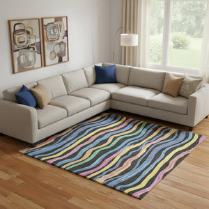 HomeRoots 10' Vibrant Striped Washable Area Rug with UV Protection - Kid & Pet-Friendly, Stain Resistant Design 694550