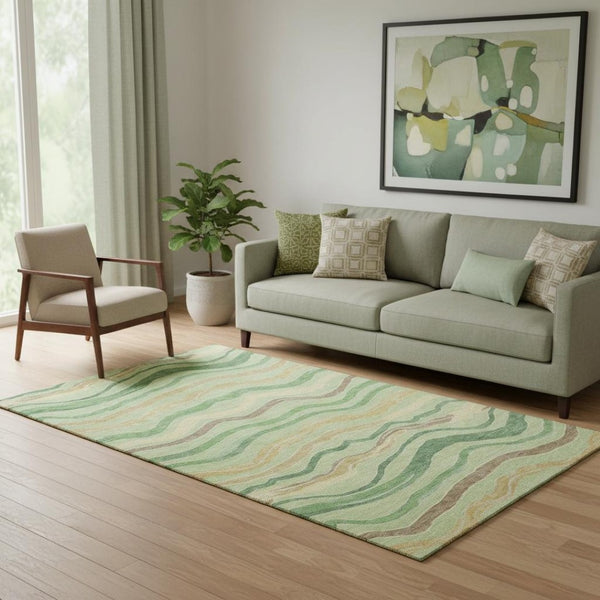 HomeRoots 5' X 8' Stylish Green Wheat & Ivory Striped Area Rug – UV Protected, Stain-Resistant & Durable Design 694552