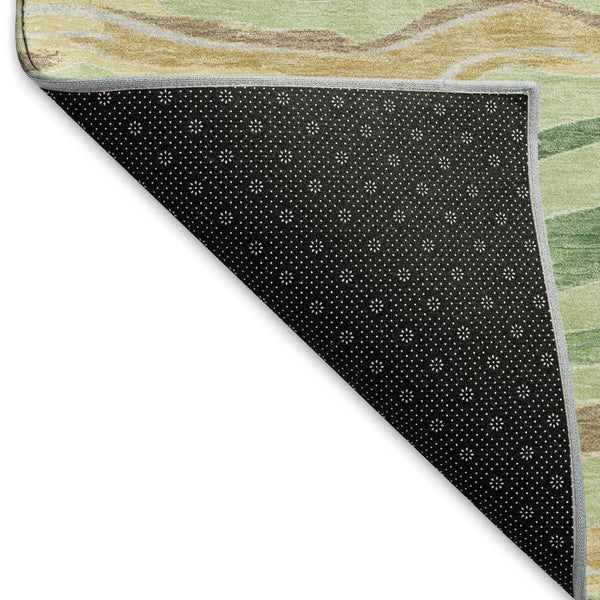 HomeRoots 8' X 8' Washable Green, Wheat & Ivory Striped Round Rug with UV Protection for Stylish Spaces 694553