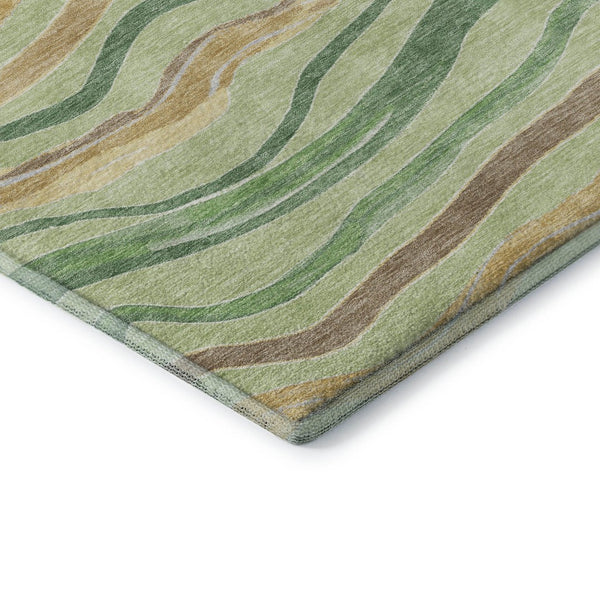 HomeRoots 8' X 8' Washable Green, Wheat & Ivory Striped Round Rug with UV Protection for Stylish Spaces 694553