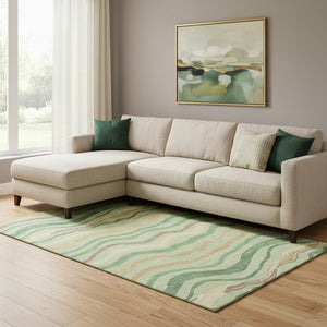 HomeRoots 8' Green Wheat and Ivory Striped Washable Area Rug with UV Protection - Durable, Stylish, Easy-Care! 694554