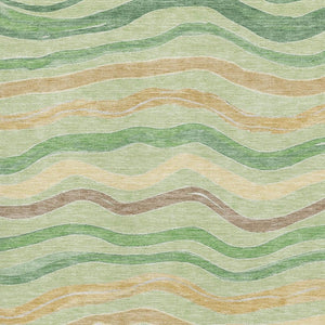 HomeRoots 8' Green Wheat and Ivory Striped Washable Area Rug with UV Protection - Durable, Stylish, Easy-Care! 694554