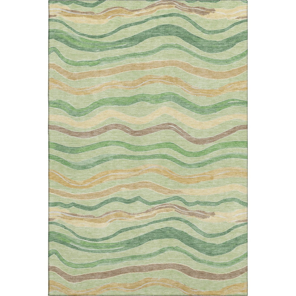 HomeRoots 9' X 12' Stylish Green Wheat Ivory Striped Area Rug - Washable, UV Protected, Pet-Friendly Design 694555