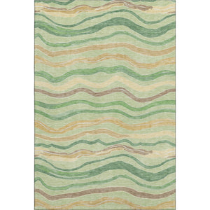 HomeRoots 9' X 12' Stylish Green Wheat Ivory Striped Area Rug - Washable, UV Protected, Pet-Friendly Design 694555