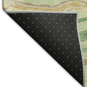 HomeRoots 9' X 12' Stylish Green Wheat Ivory Striped Area Rug - Washable, UV Protected, Pet-Friendly Design 694555