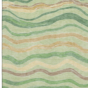 HomeRoots 9' X 12' Stylish Green Wheat Ivory Striped Area Rug - Washable, UV Protected, Pet-Friendly Design 694555