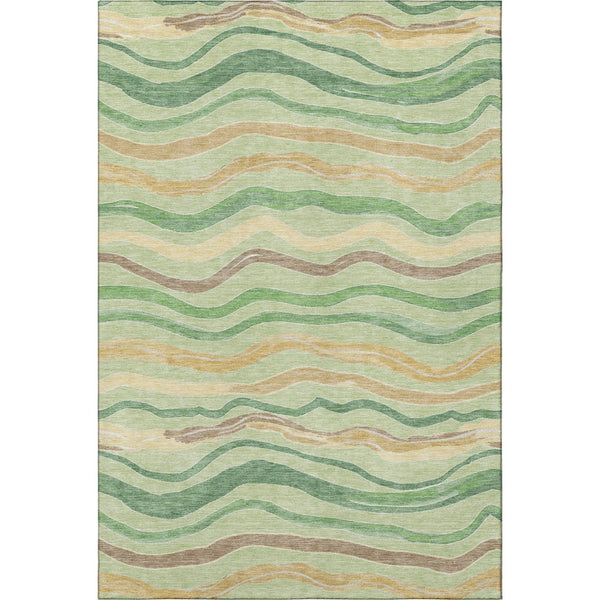 HomeRoots 9' X 12' Stylish Green Wheat Ivory Striped Area Rug - Washable, UV Protected, Pet-Friendly Design 694555