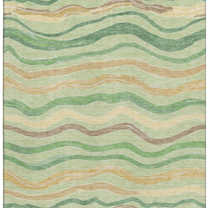 HomeRoots 10' X 14' Striped Washable Area Rug in Green and Ivory with UV Protection for High-Traffic Spaces 694556