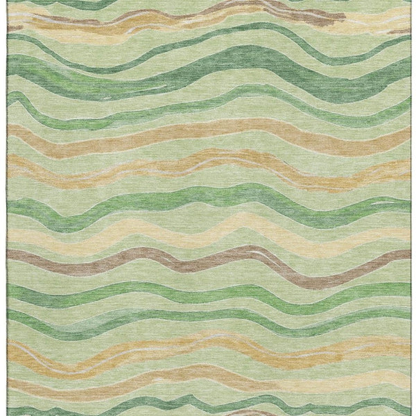 HomeRoots 10' X 14' Striped Washable Area Rug in Green and Ivory with UV Protection for High-Traffic Spaces 694556