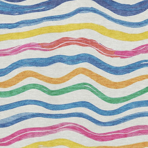 HomeRoots 5' X 8' Washable Striped Area Rug in Ivory, Blue, Yellow & Pink – Durable, UV Protected & Stylish! 694558