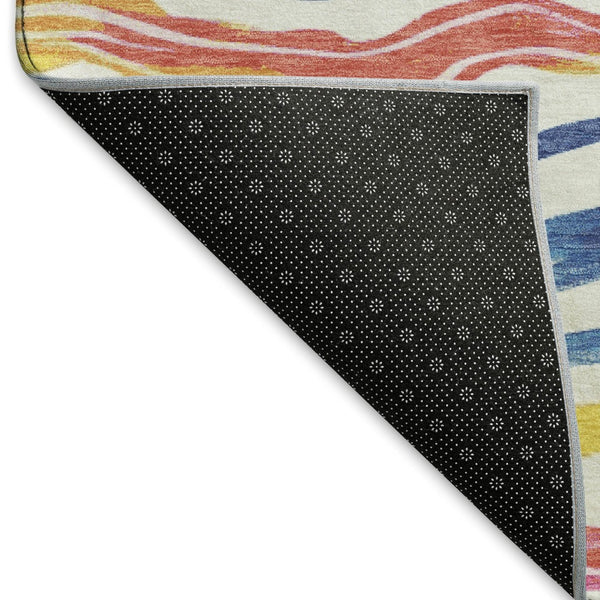 HomeRoots 8' Washable Area Rug with UV Protection - Colorful Ivory, Blue, Yellow & Pink Stripes for Active Homes 694560