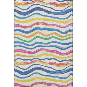 HomeRoots 8' Washable Area Rug with UV Protection - Colorful Ivory, Blue, Yellow & Pink Stripes for Active Homes 694560