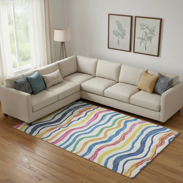 HomeRoots 9' X 12' Stylish Striped Washable Area Rug – Durable, UV Protected, Stain Resistant for Family Spaces 694561