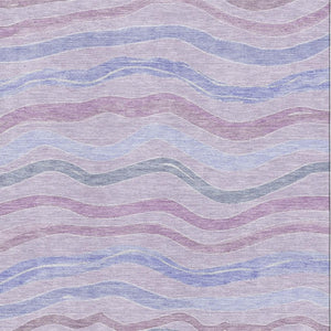HomeRoots 5' X 8' Striped Lavender, Ivory, and Lilac Area Rug – UV Protected, Washable, and Kid-Friendly Design! 694564