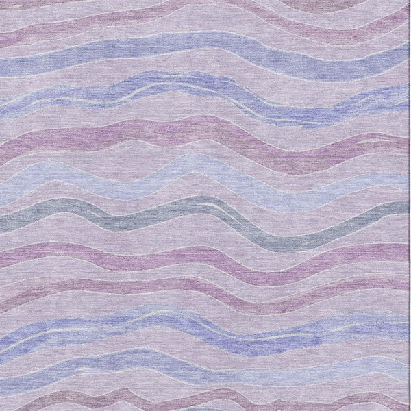 HomeRoots 5' X 8' Striped Lavender, Ivory, and Lilac Area Rug – UV Protected, Washable, and Kid-Friendly Design! 694564