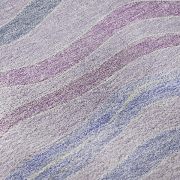HomeRoots 8' X 8' Striped Lavender, Ivory & Lilac Washable Round Rug with UV Protection for High-Traffic Areas 694565