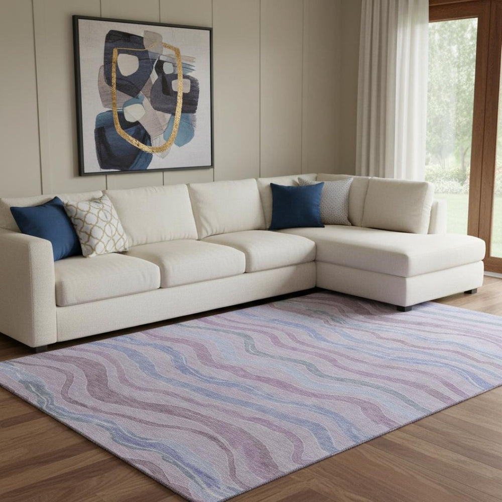 HomeRoots 8' Stylish Lavender, Ivory & Lilac Striped Washable Area Rug with UV Protection for Homes & Pets 694566