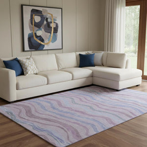 HomeRoots 8' Stylish Lavender, Ivory & Lilac Striped Washable Area Rug with UV Protection for Homes & Pets 694566