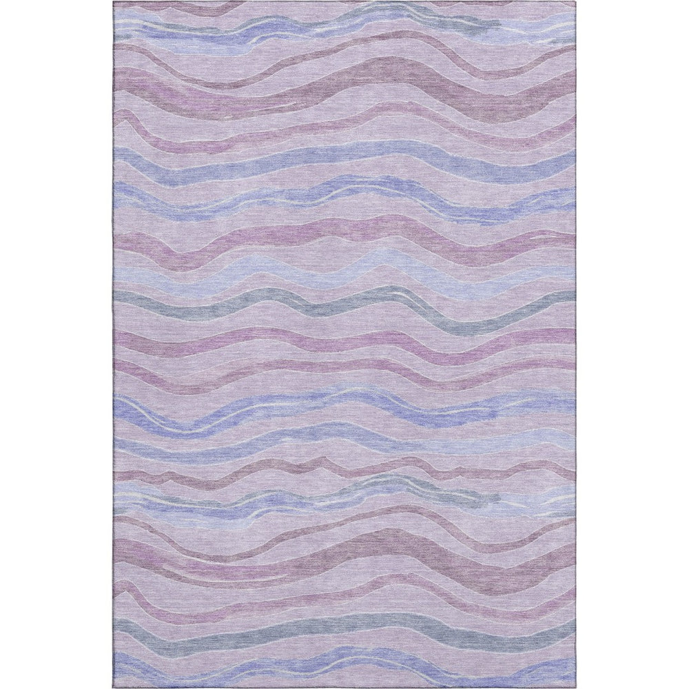 HomeRoots 9' X 12' Stylish Lavender, Ivory & Lilac Striped Washable Area Rug with UV Protection & Durability 694567