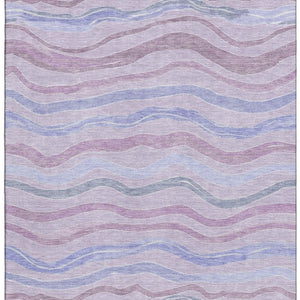HomeRoots 9' X 12' Stylish Lavender, Ivory & Lilac Striped Washable Area Rug with UV Protection & Durability 694567
