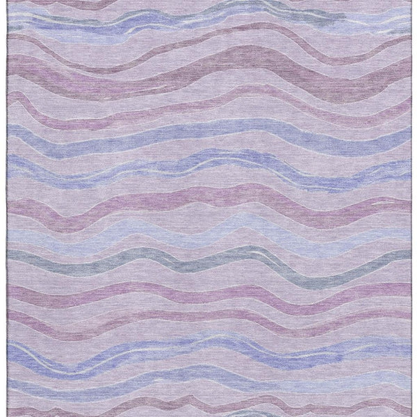 HomeRoots 9' X 12' Stylish Lavender, Ivory & Lilac Striped Washable Area Rug with UV Protection & Durability 694567