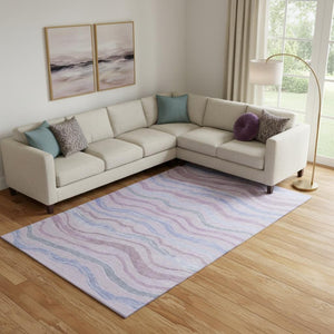 HomeRoots 10' X 14' Lavender Striped Area Rug - Washable, UV-Protected, Stain-Resistant, Non-Slip Backing! 694568