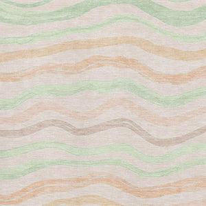 HomeRoots 5' X 8' Striped Washable Area Rug in Peach, Mint Green & Linen – UV Protected for Busy Homes! 694570