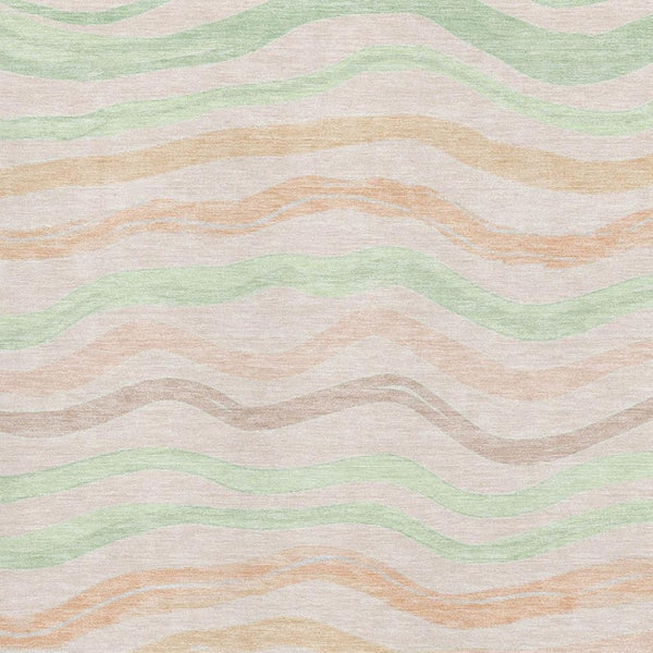 HomeRoots 5' X 8' Striped Washable Area Rug in Peach, Mint Green & Linen – UV Protected for Busy Homes! 694570