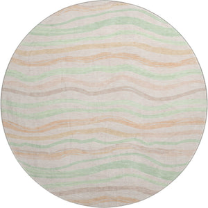 HomeRoots 8' Round Washable Peach Mint Green Striped Rug with UV Protection - Ideal for Homes with Kids & Pets 694571