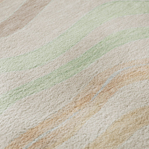 HomeRoots 8' Round Washable Peach Mint Green Striped Rug with UV Protection - Ideal for Homes with Kids & Pets 694571