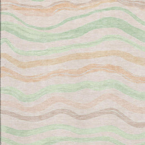 HomeRoots 8' Stylish Peach Mint Green Striped Washable Area Rug with UV Protection for High-Traffic Spaces 694572