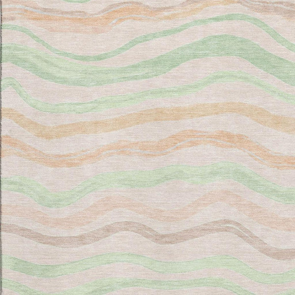 HomeRoots 8' Stylish Peach Mint Green Striped Washable Area Rug with UV Protection for High-Traffic Spaces 694572