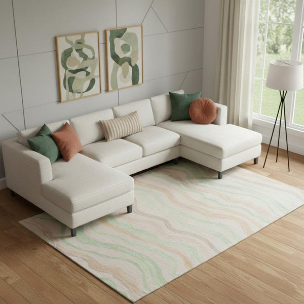 HomeRoots 9' X 12' Stylish Peach Mint Green Striped Area Rug - Washable, UV Protected, Perfect for High-Traffic Spaces 694573